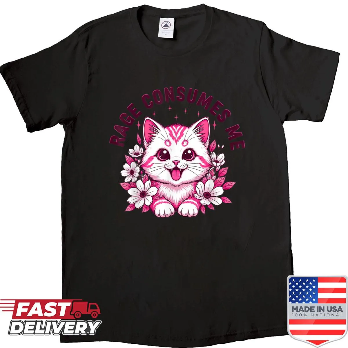 Funny women’s shirt with cute cat and flower meme