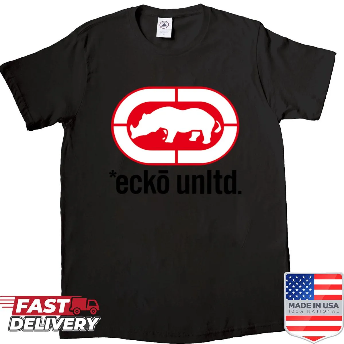 Vintage distressed streetwear shirt featuring Red Rhino Ecko Unltd design.