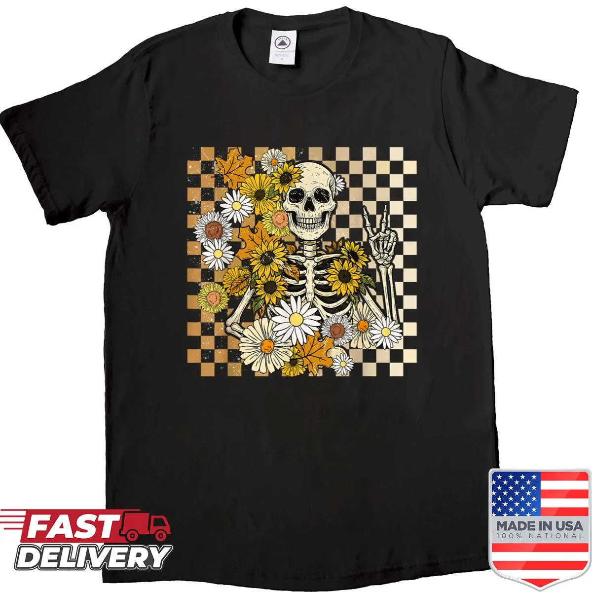 Retro skeleton with flowers design for Halloween