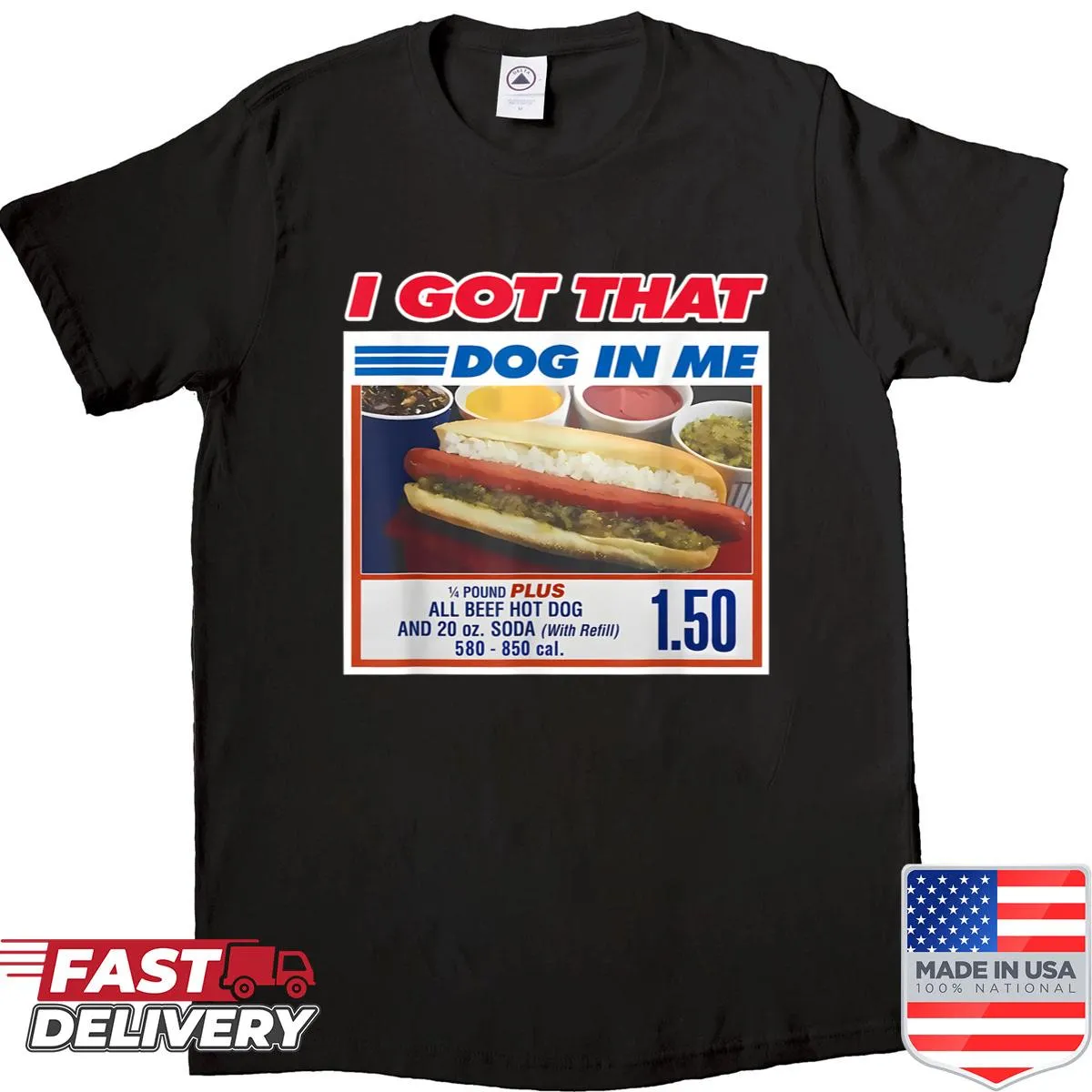 Funny hotdog shirt featuring retro typography with a playful phrase.