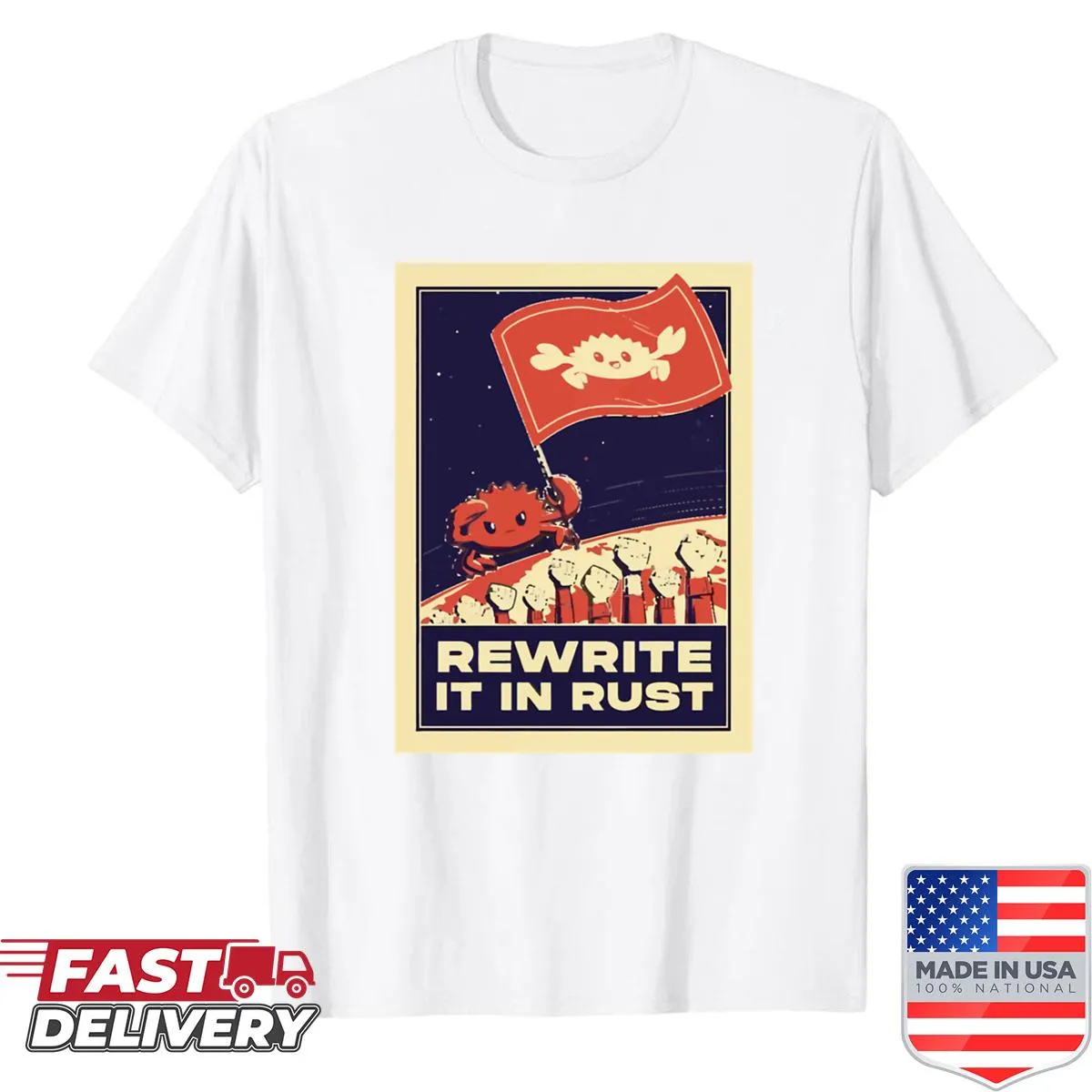 Programming shirt with 'Rewrite It In Rust' text