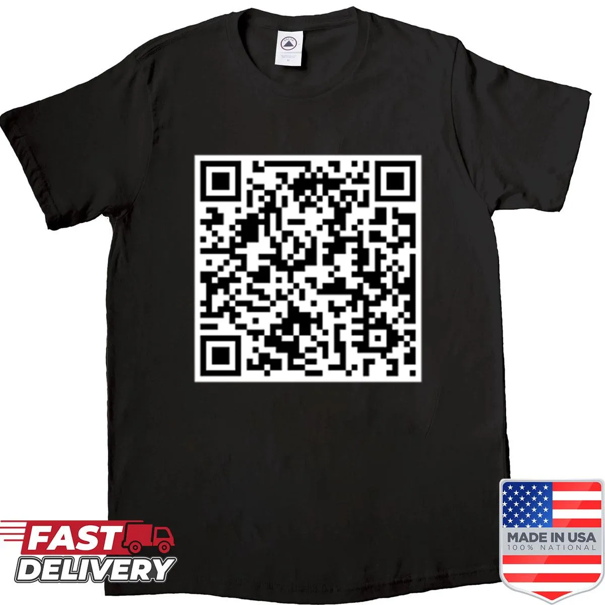 T-shirt featuring a QR code for the Rick Roll video