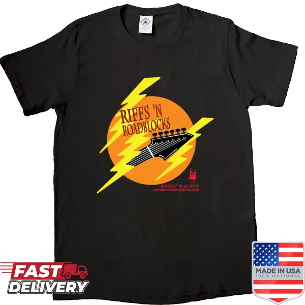 Graphic shirt depicting a lively music scene with humorous elements.