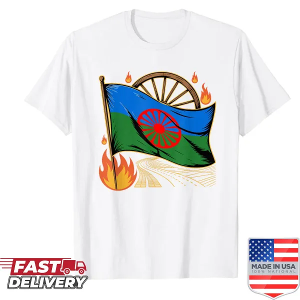 Shirt featuring the Roma Gypsy flag of the Romani people