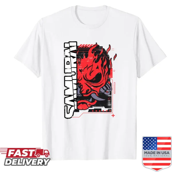Samurai-themed rock band T-shirt featuring a striking illustration