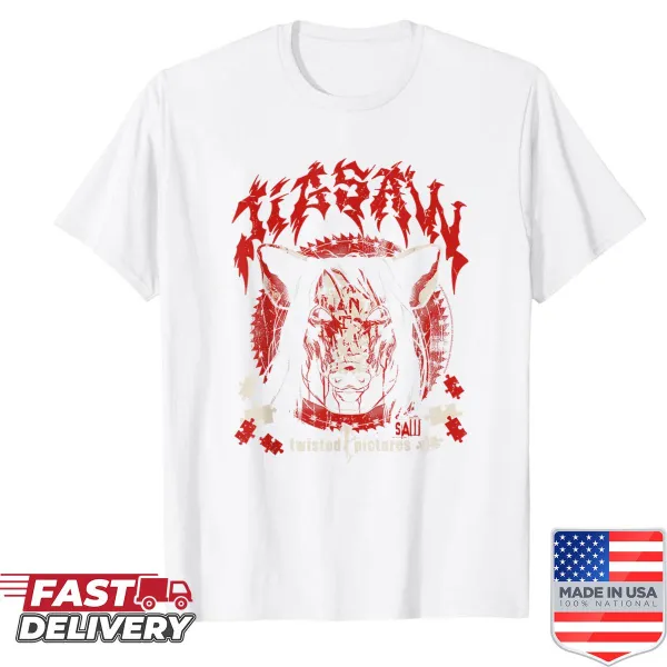 Graphic shirt featuring Jigsaw Pig Mask from Saw movie series