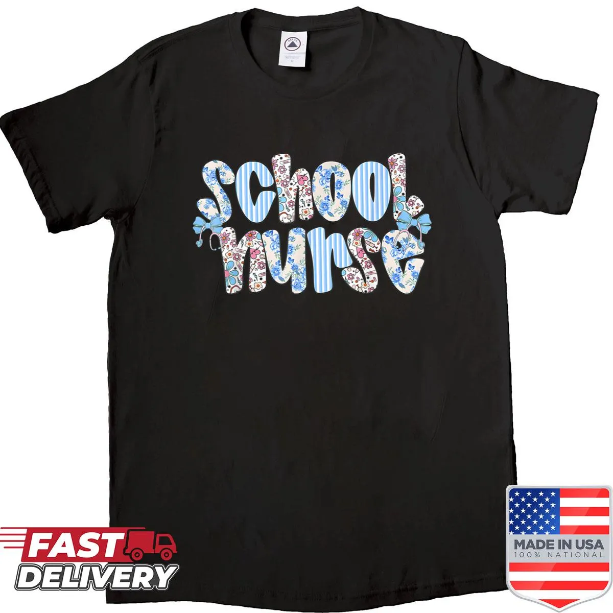 Floral nursing shirt celebrating school nurses with heartwarming design