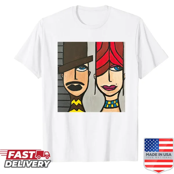 Contemporary figurative art shirt with abstract design