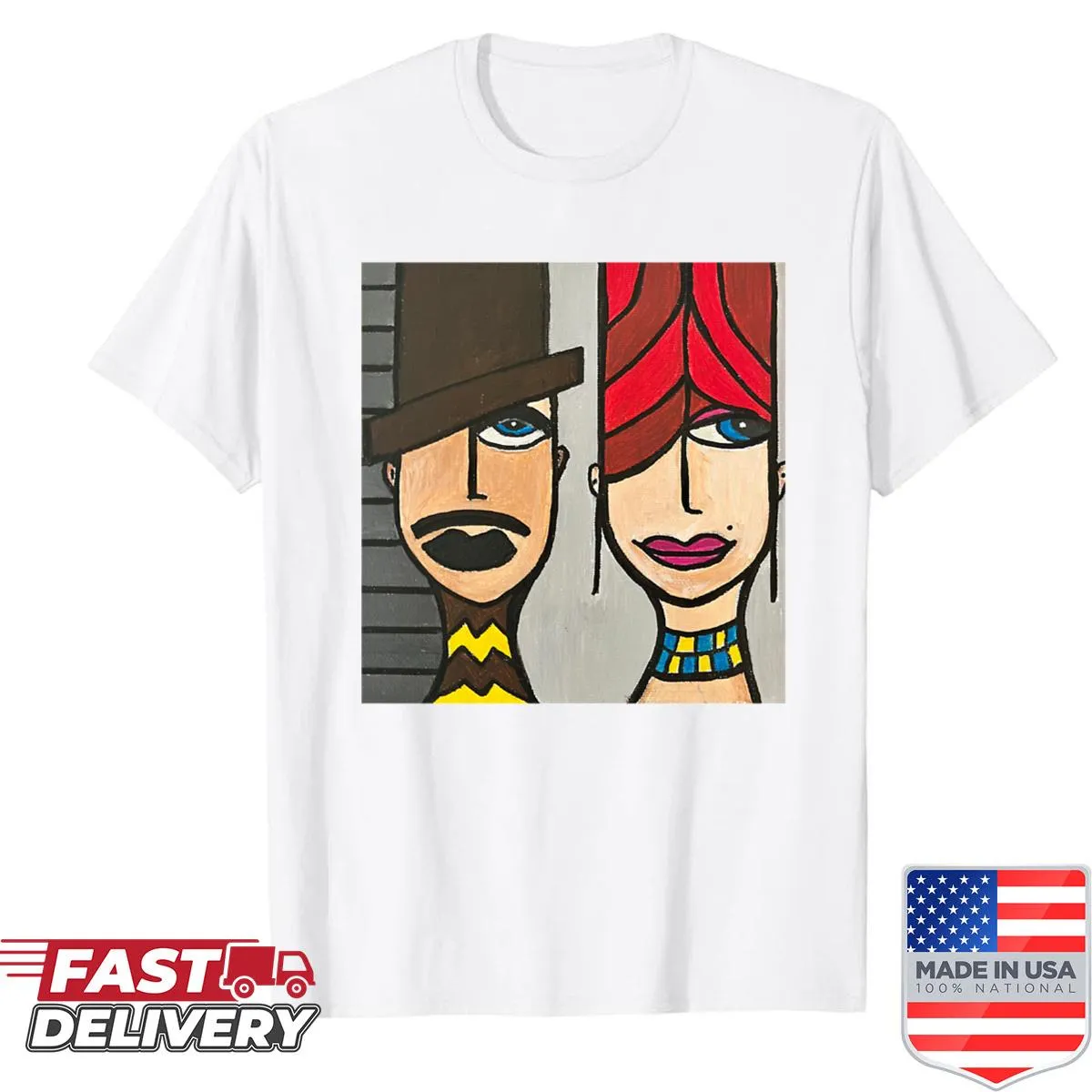 Contemporary figurative art shirt with abstract design