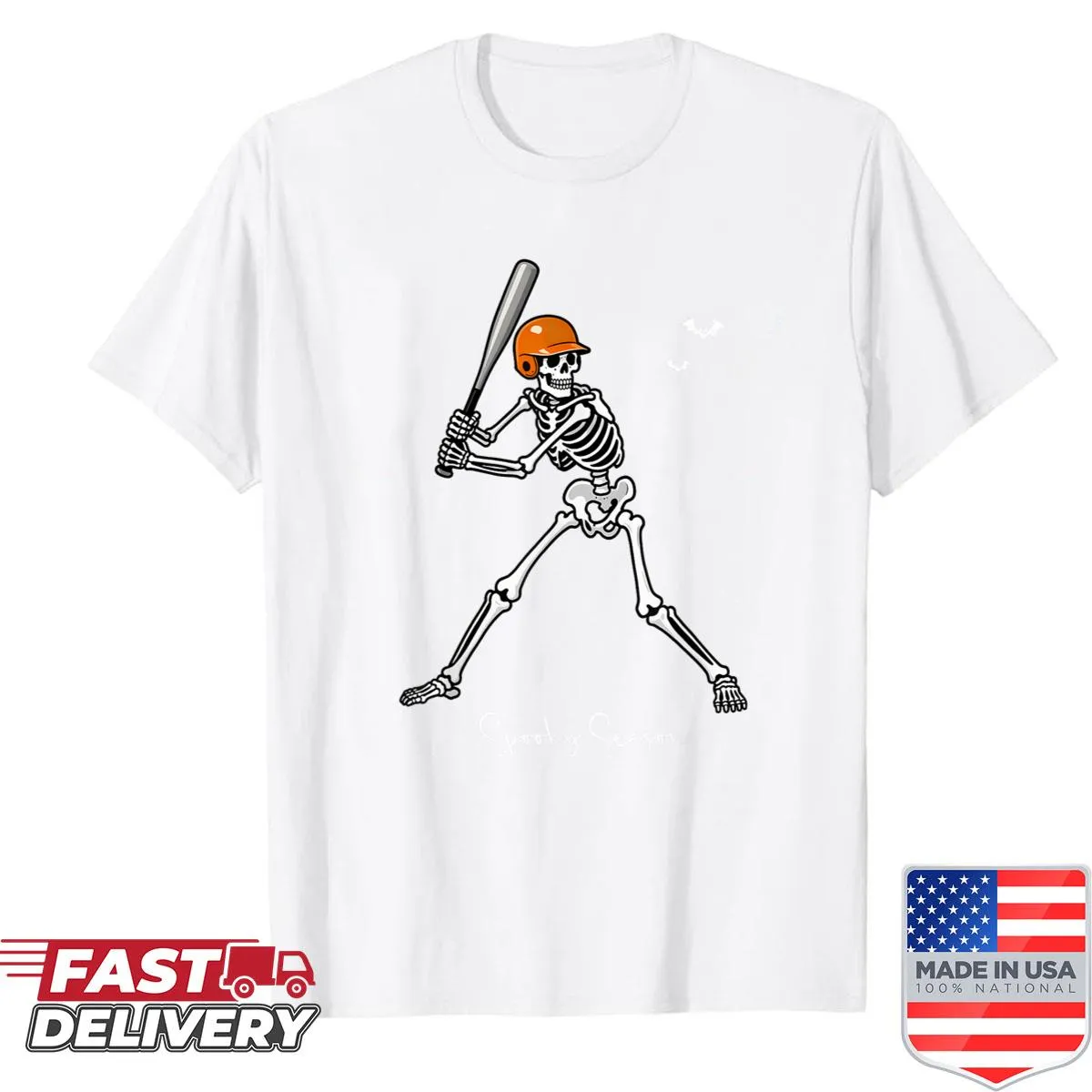 Illustration of a skeleton baseball player for Halloween