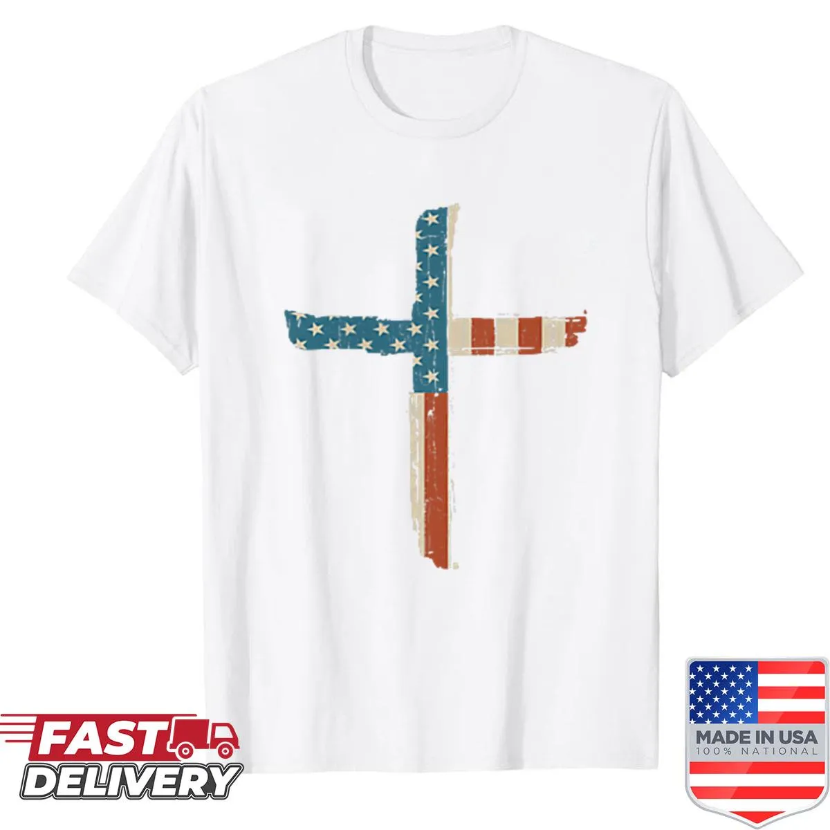 Front and back shirt with a message about faith and patriotism