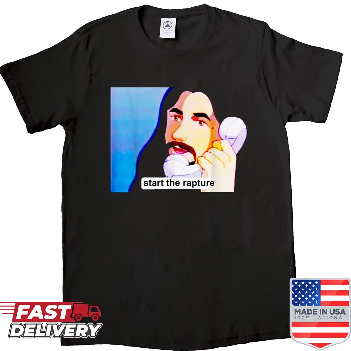 Cartoon shirt featuring a Jesus meme about the Rapture.