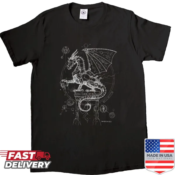 Steampunk dragon design on a white T-shirt