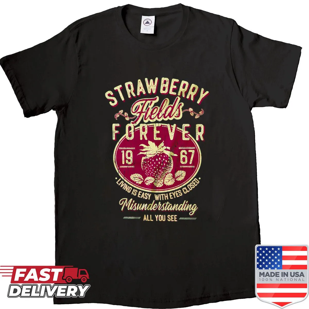 Vintage distressed shirt featuring strawberries and a nostalgic design.