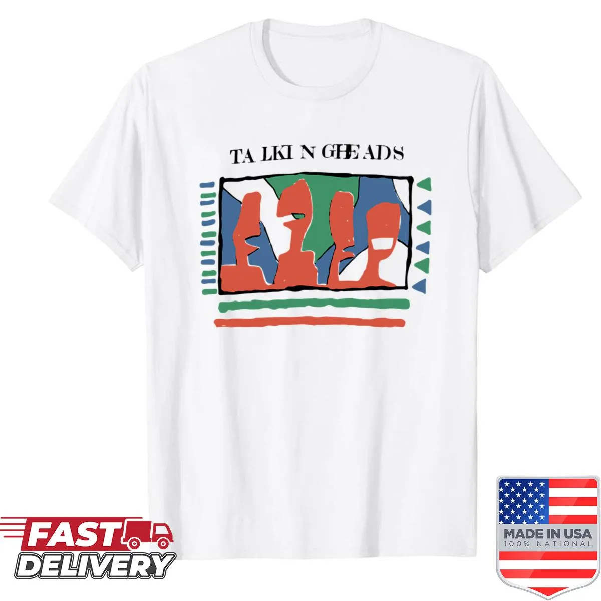Vintage-style Talking Heads T-shirt with a distressed graphic design.