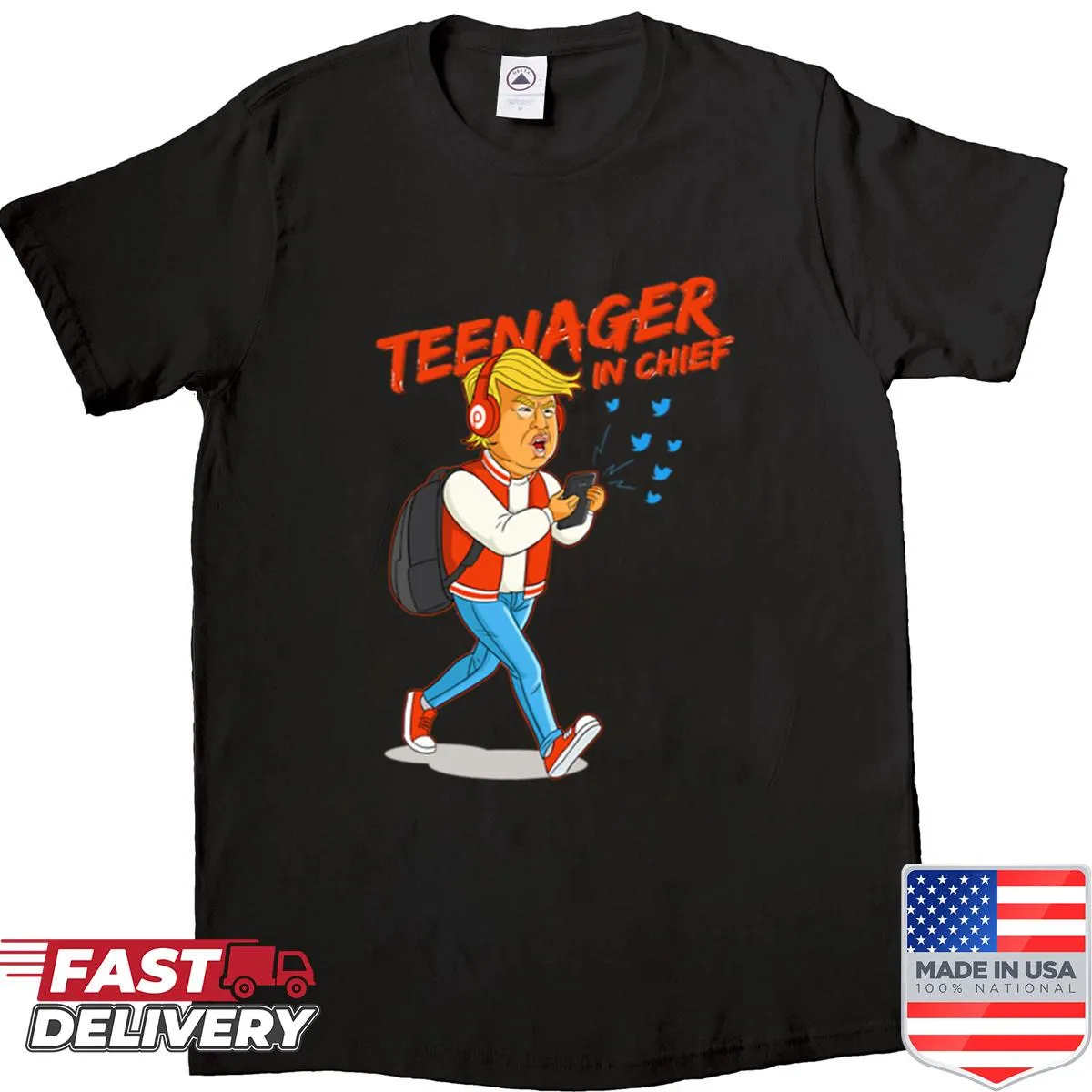 Funny emblem design with 'Teenager In Chief' text