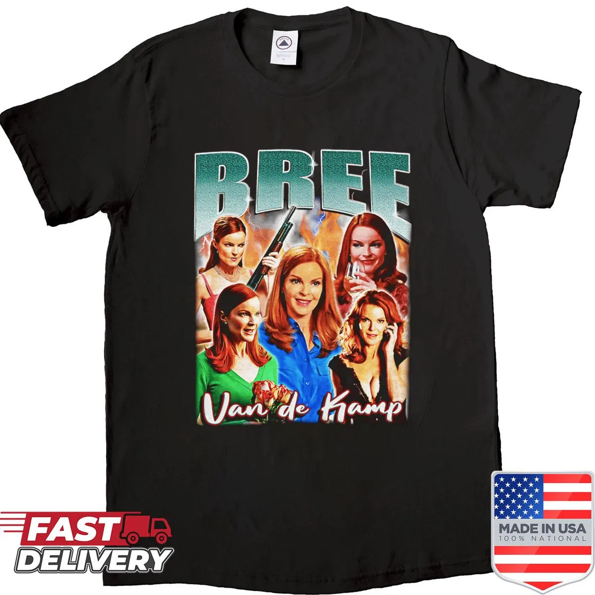Vintage-style shirt featuring Bree Van De Kamp graphic in bootleg design
