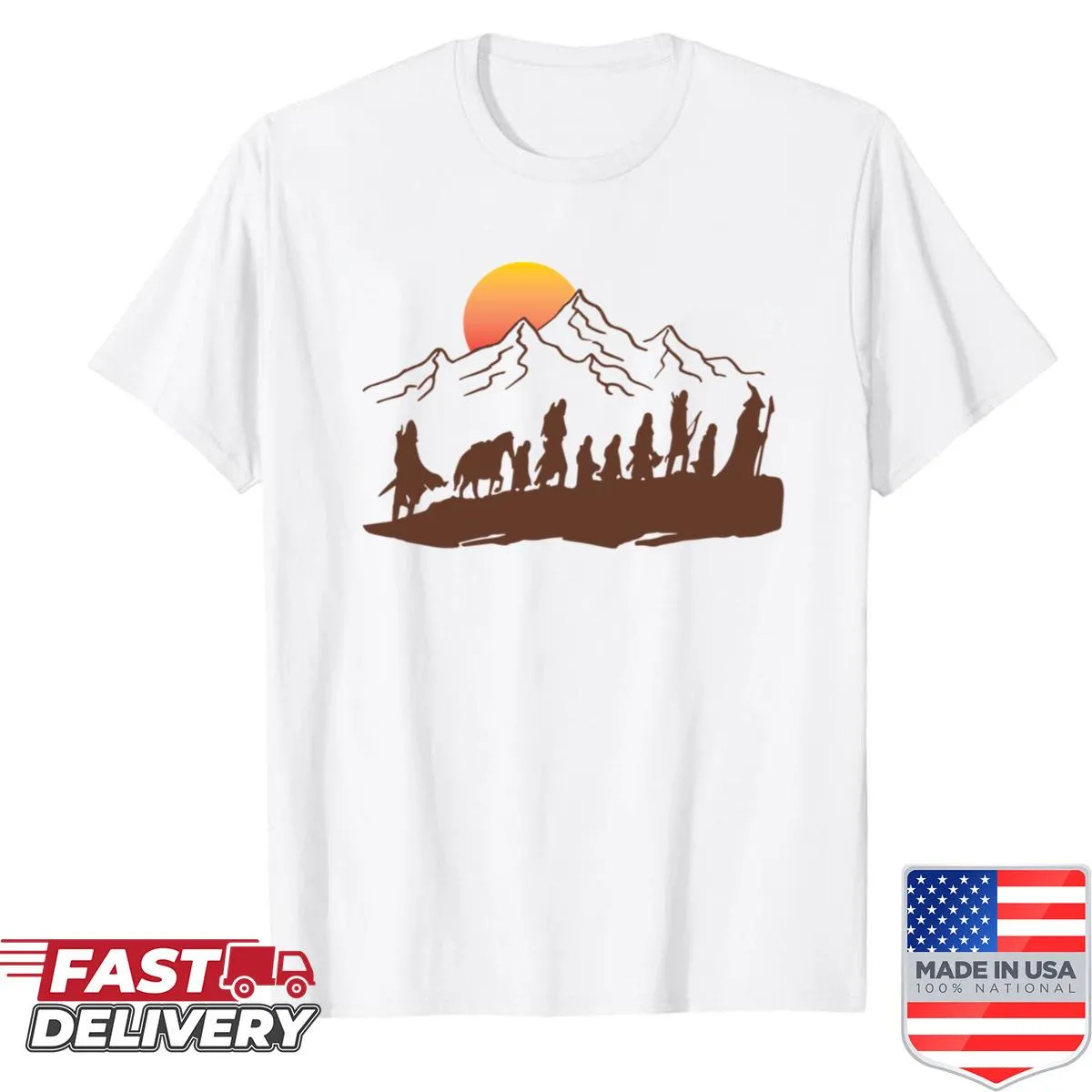 Shirt depicting a fellowship on an epic adventure