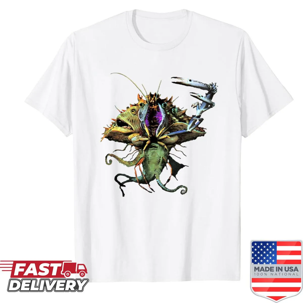 Charming T-shirt featuring a whimsical mollusk design