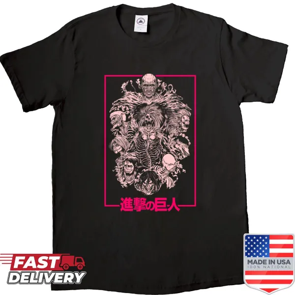 Illustration of towering giants in a fantasy landscape on a shirt