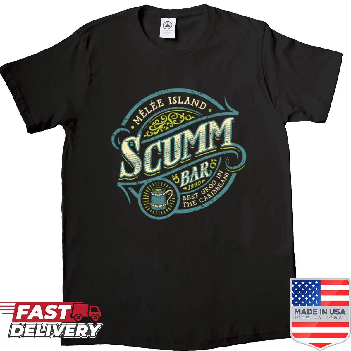 T-shirt featuring a playful pirate bar illustration
