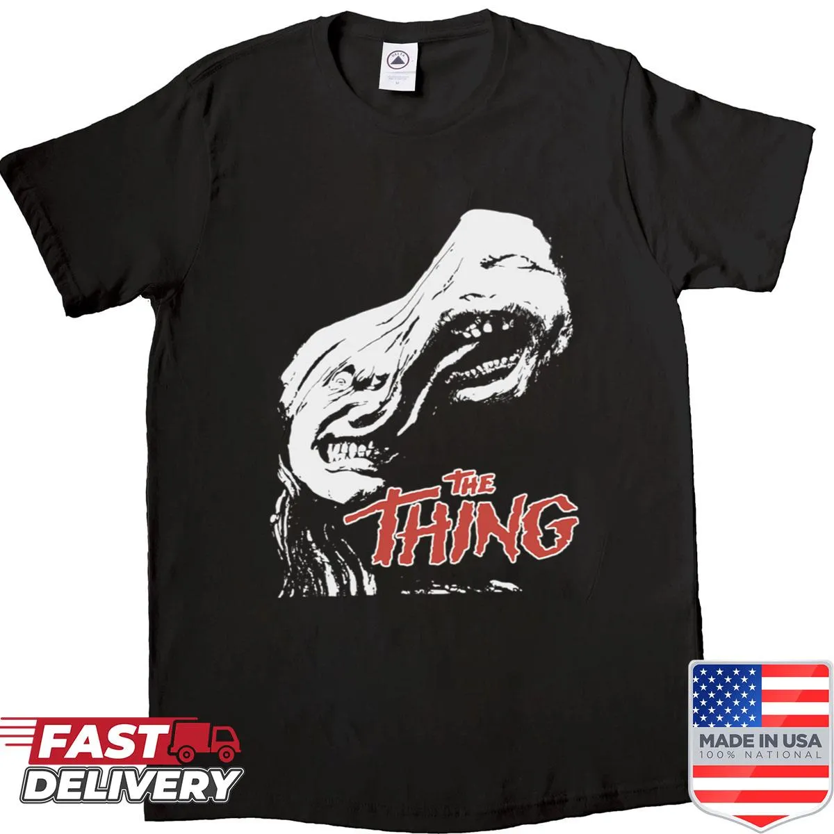 Shirt featuring iconic imagery from the horror film 'The Thing'.
