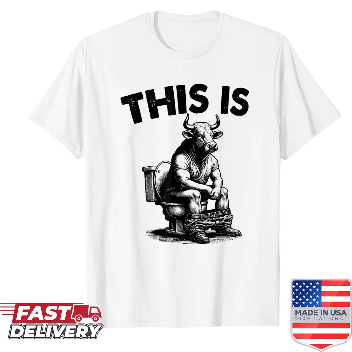 Funny cow graphic with humorous saying on a shirt