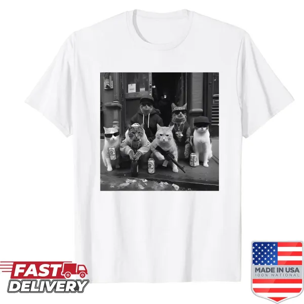 Humorous Thug Cat Gang graphic on a shirt