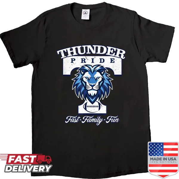 Shirt featuring bold 'Thunder Lions' text design