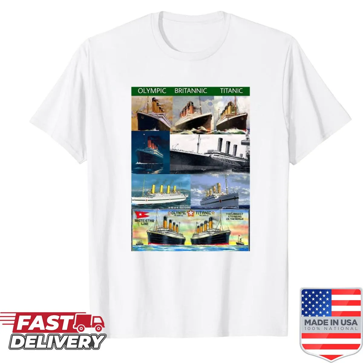 Titanic and sister ships graphic on a shirt