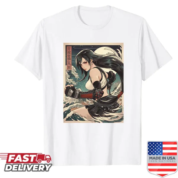 Illustrated Tifa character on a shirt