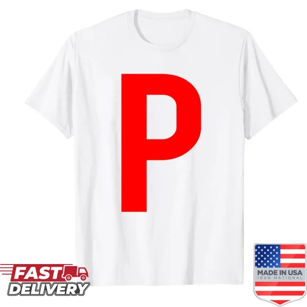Trump 2024 rally shirt with large letter P in design