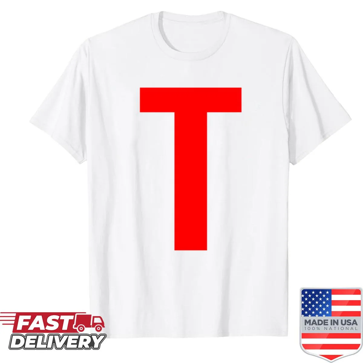 T-shirt with large letters spelling T R U M P for Trump 2024