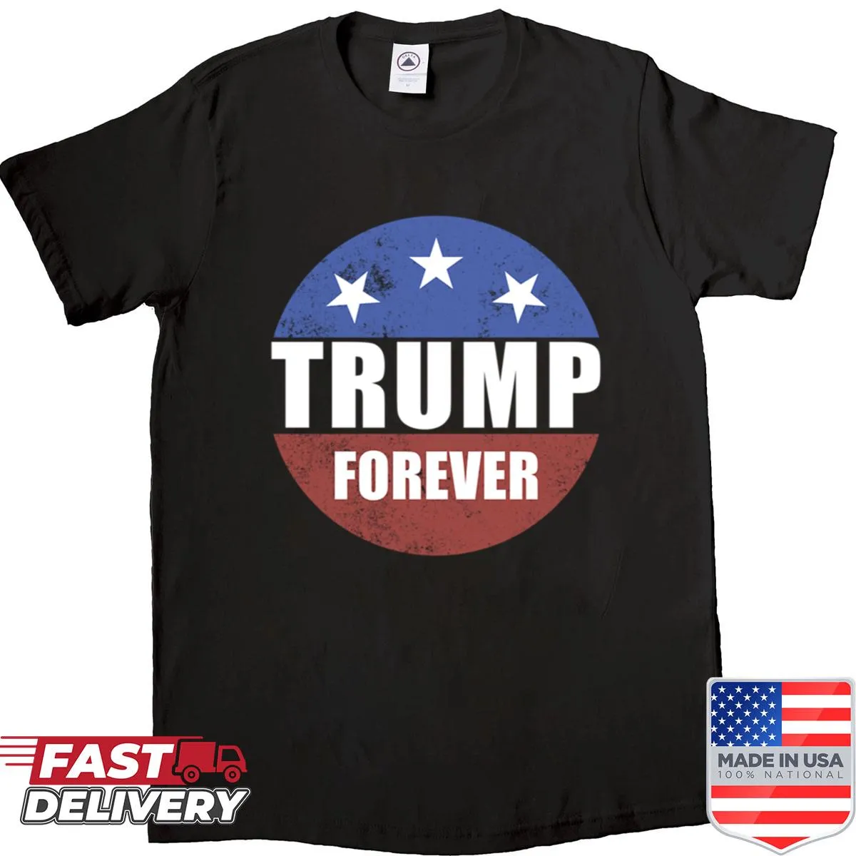 Retro-style shirt with 'Trump Forever' slogan and 2028 button graphic