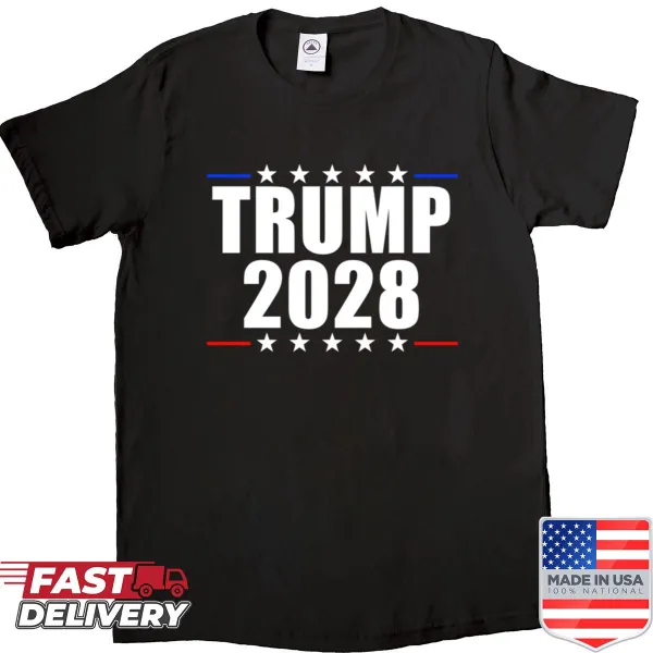 Trump 2028 shirt featuring bold typography announcing presidential ambition