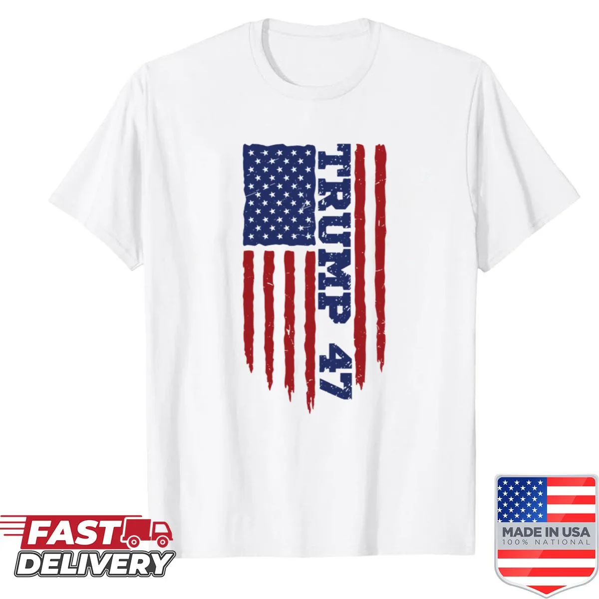 Bold shirt with American flag and Trump slogan
