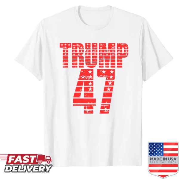 Text-based shirt with a political message about Trump 47
