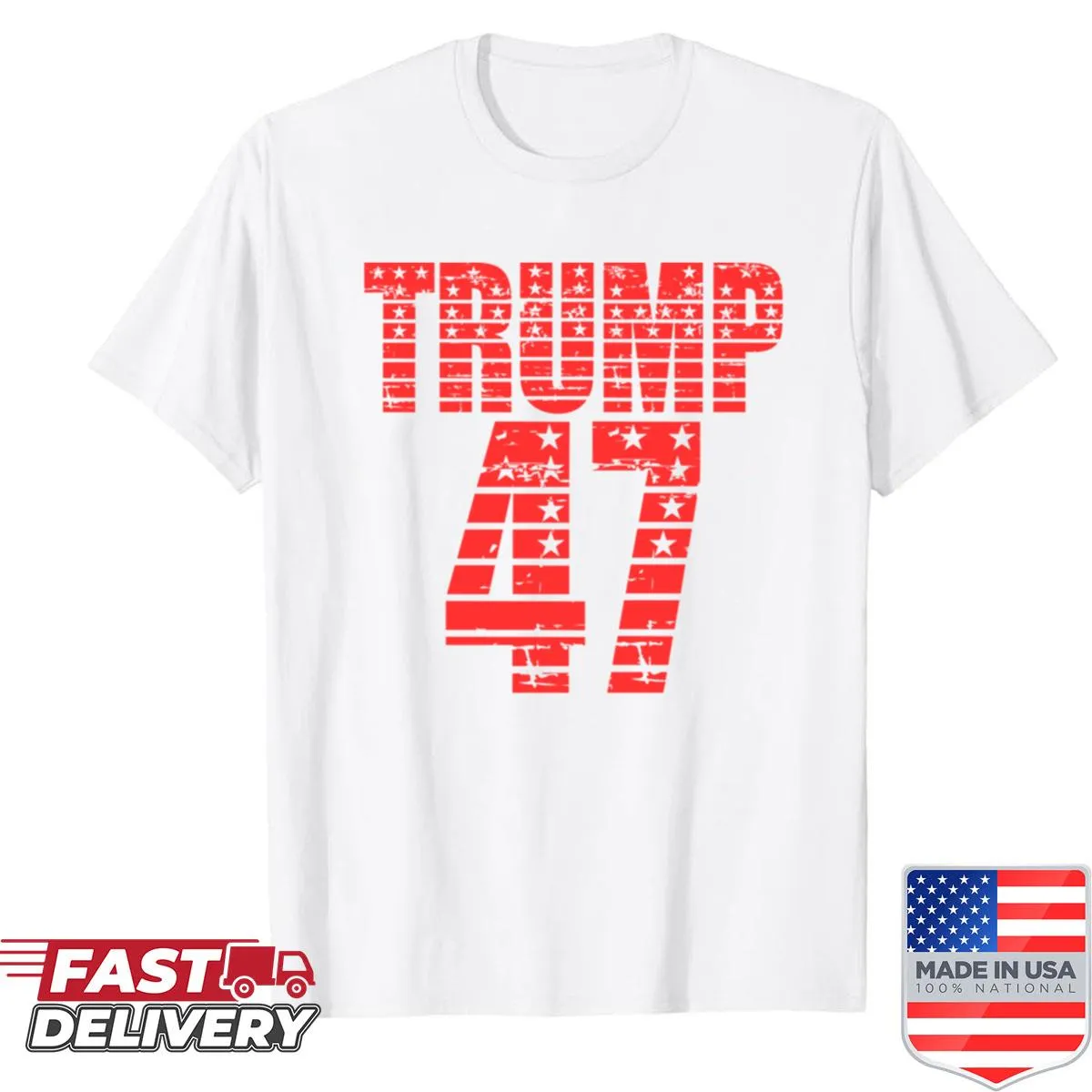 Text-based shirt with a political message about Trump 47
