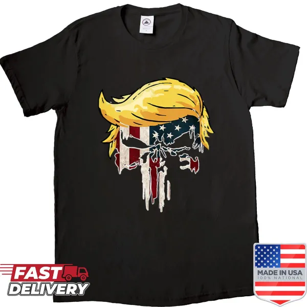 Trump reelection shirt featuring American flag design