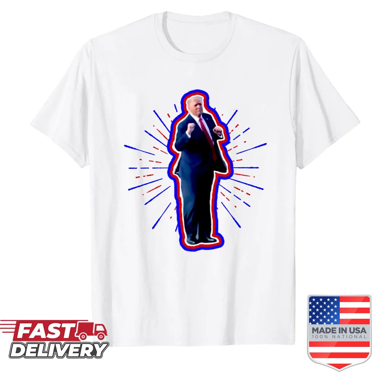 Playful Trump-themed shirt with dance graphics and text