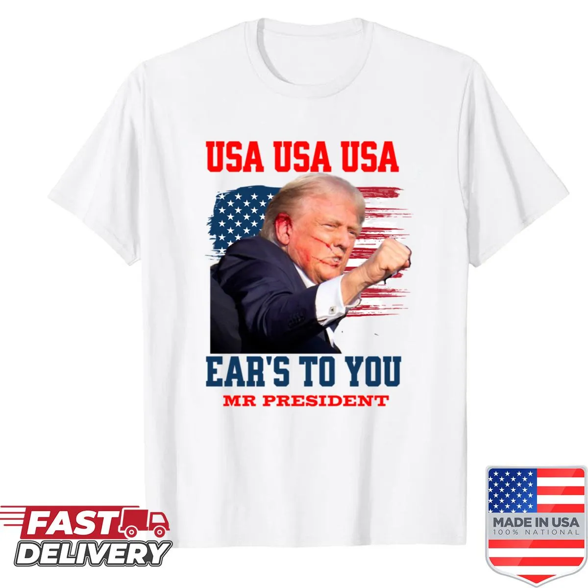 Illustrated shirt with political humor referencing Trump