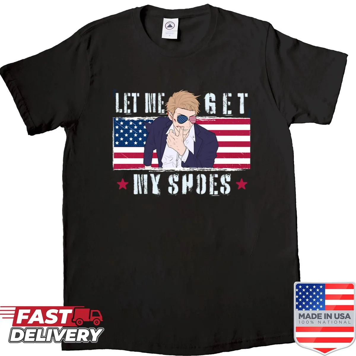 Anime-style Trump graphic t-shirt with humorous text