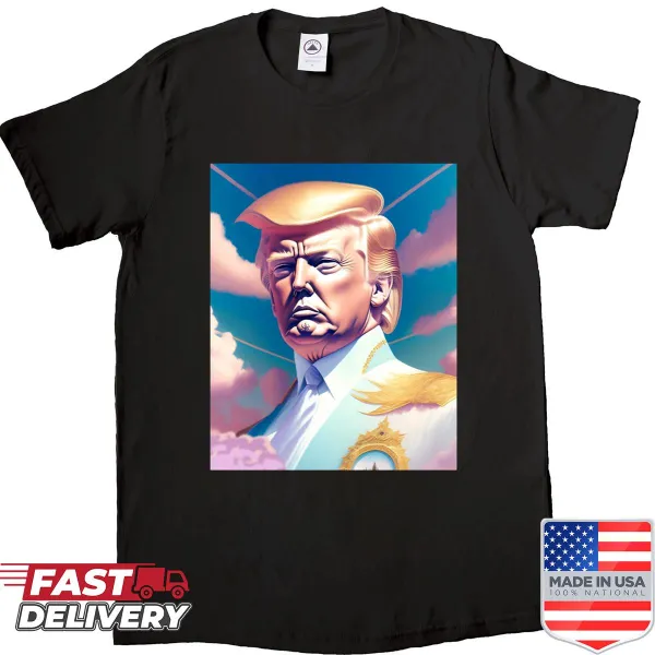 Graphic T-shirt featuring text 'Trump is Back'