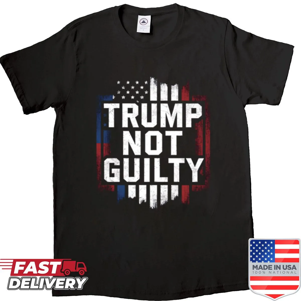Pro Trump shirt with distressed USA flag graphic.