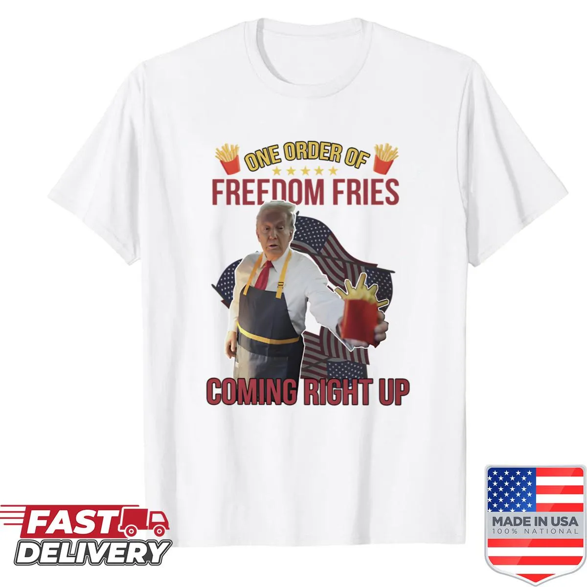 Illustrative shirt with Trump-themed fries