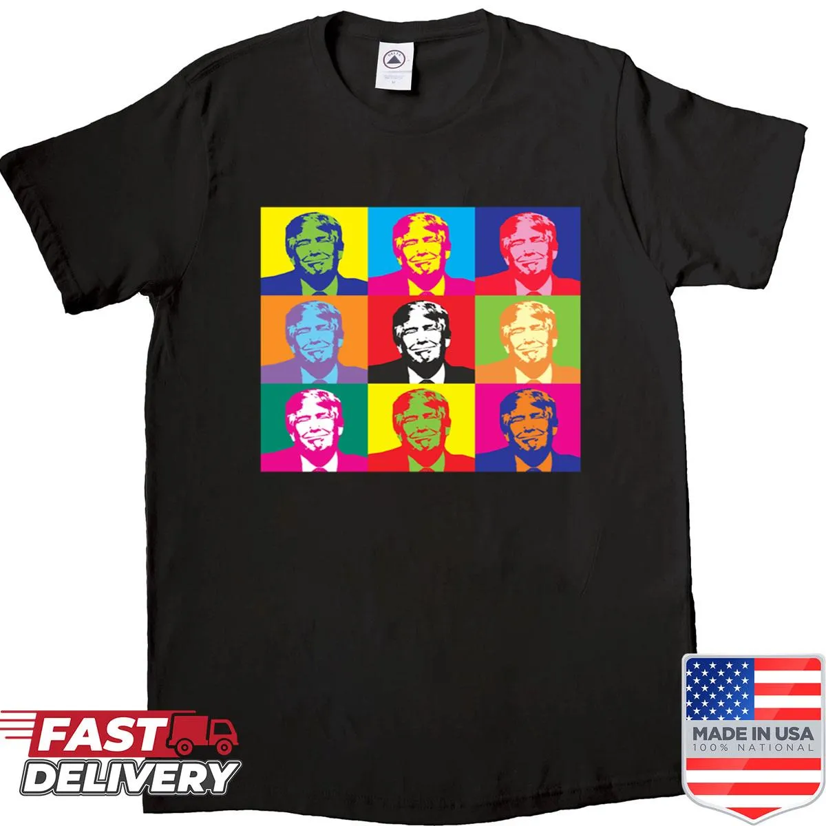 Pop culture filter Trump shirt with humorous text.