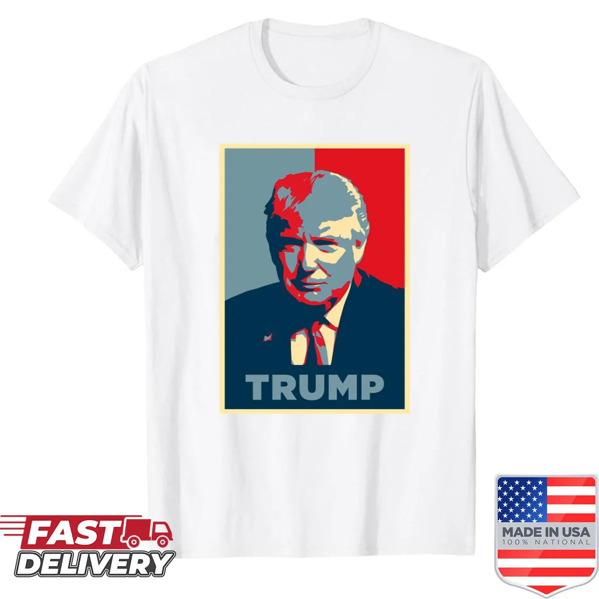 Graphic shirt resembling a campaign poster about Trump