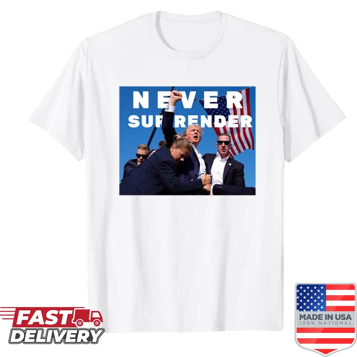 Oversized t-shirt with a humorous political graphic