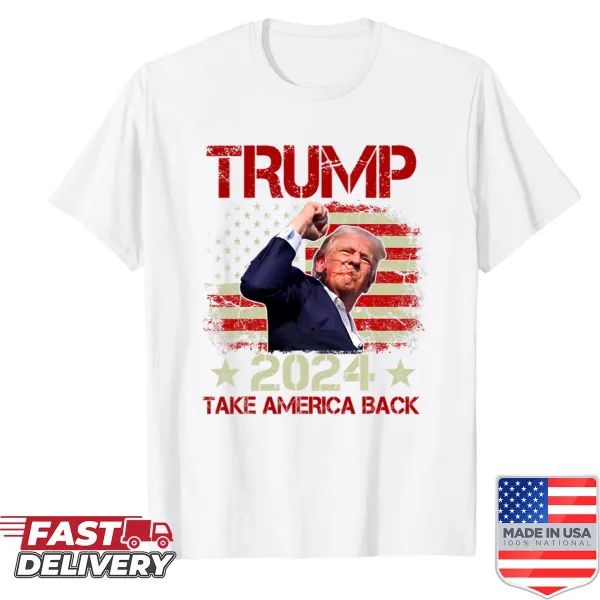 Playful shirt celebrating Trump's rally survival with bold text