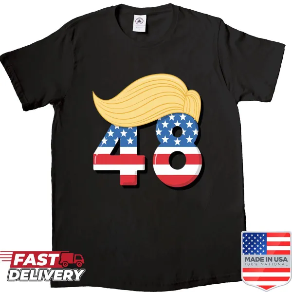 Trump 2028 shirt with bold proclamation graphic.